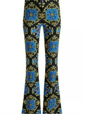 Alice + Olivia Black Trousers with Sapphire Blue and Gold Baroque Print